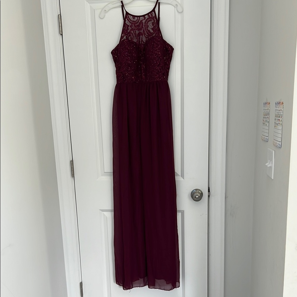 Speechless Burgundy Halter Formal Gown